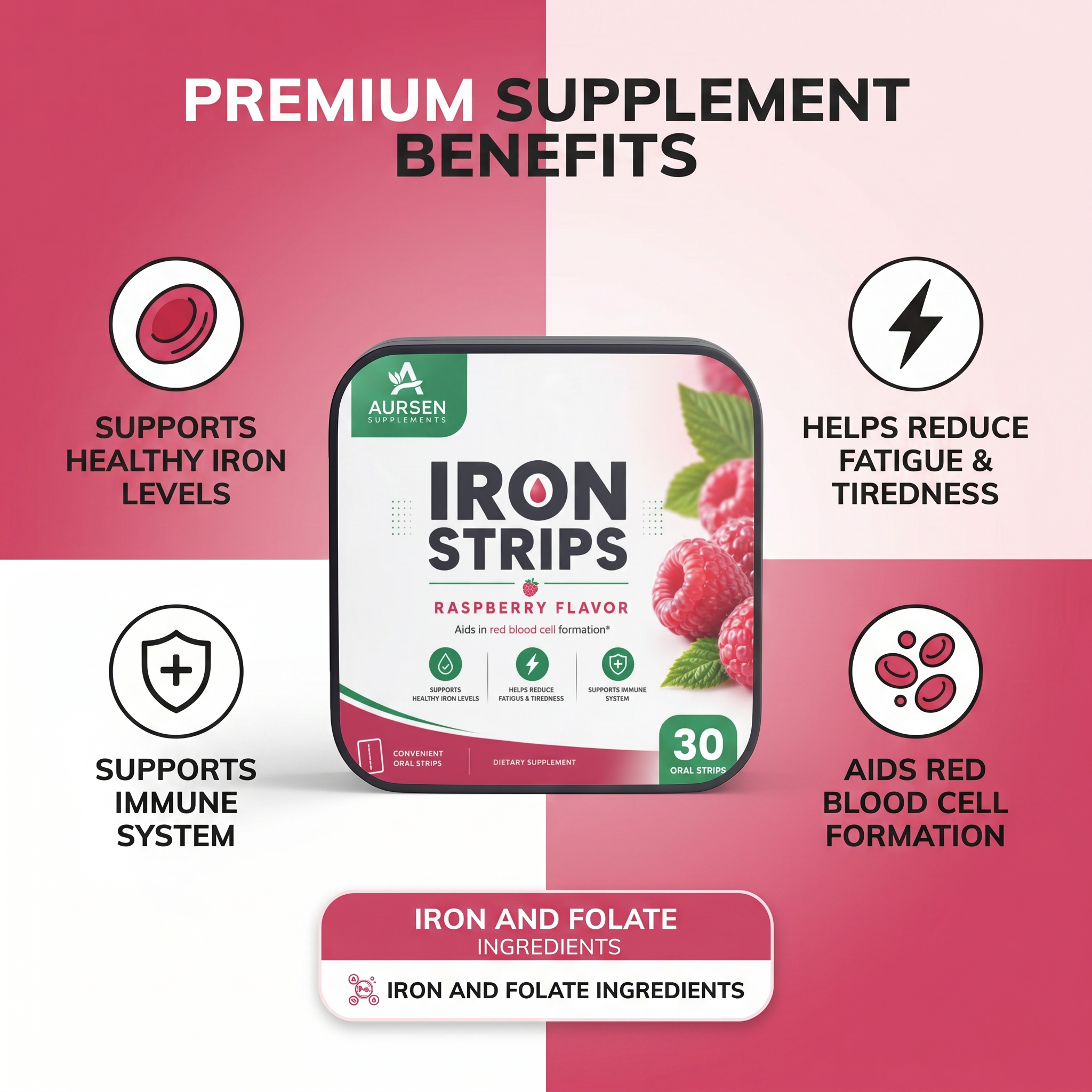 Iron Strips – Gentle Daily Iron Supplement Oral Strips for Energy & Red Blood Cell Support