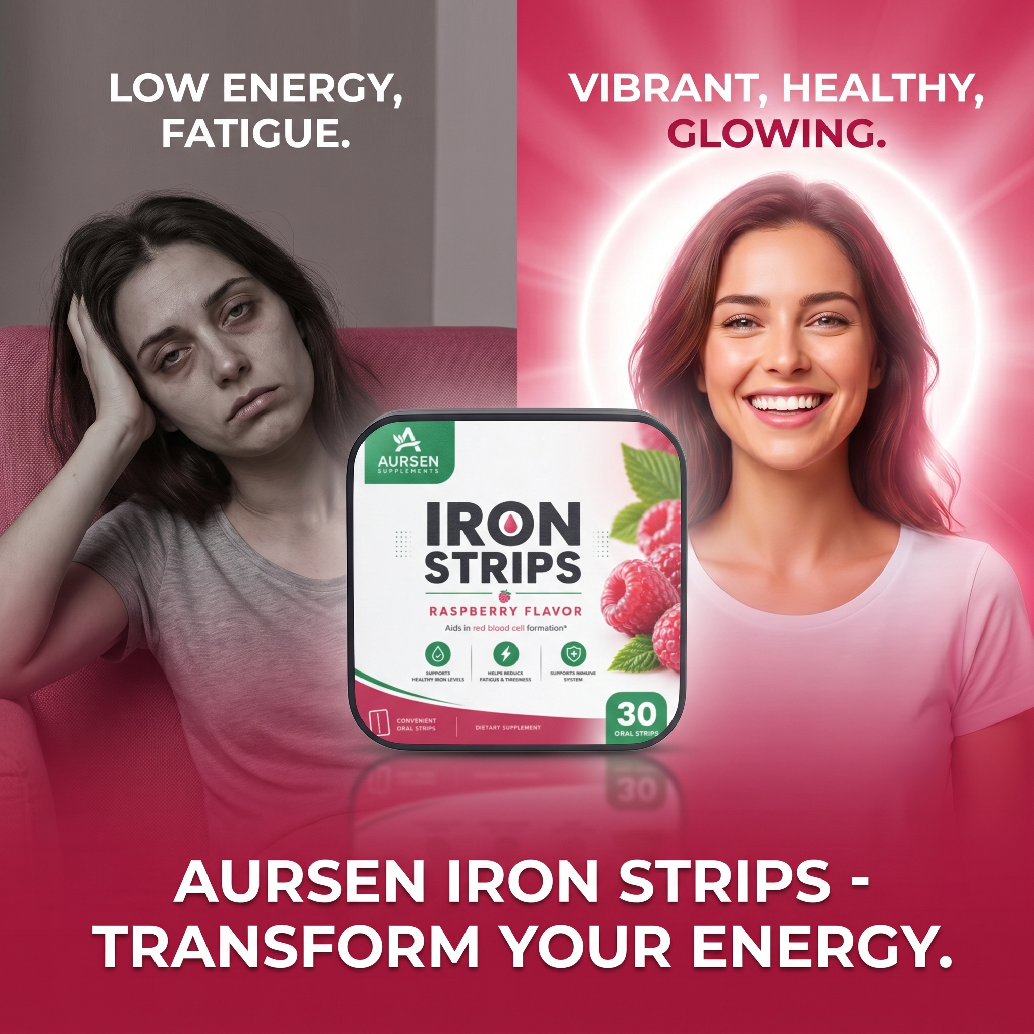 Iron Strips – Gentle Daily Iron Supplement Oral Strips for Energy & Red Blood Cell Support